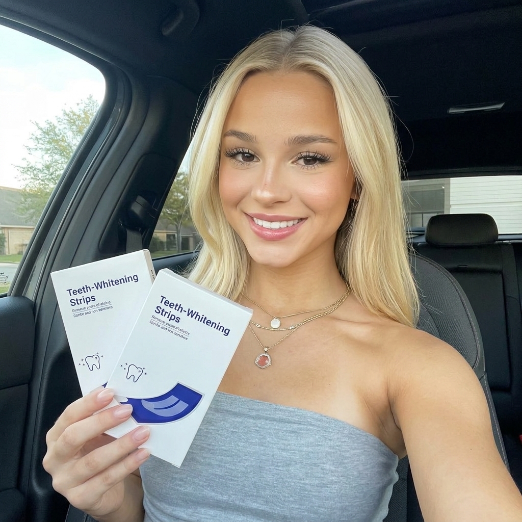 Teeth Whitening Strips in use